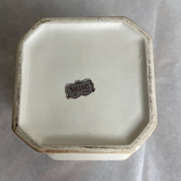 Vintage Norleans Ceramic Octagonal Planter Compote Lion Tree Relief Japan Footed - Picture 7 of 8